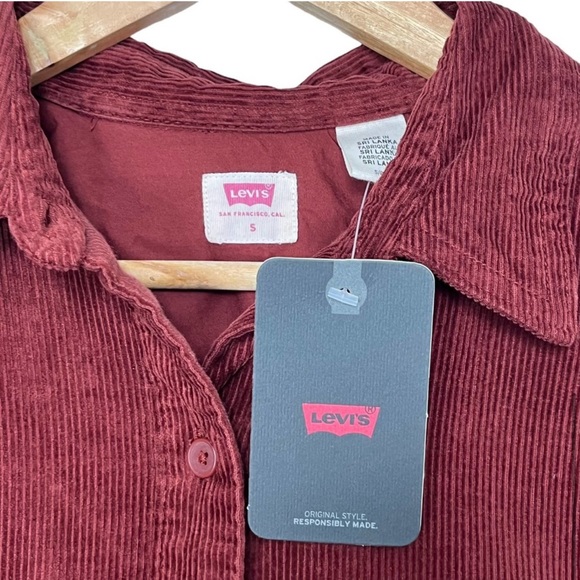 Levis Elliot Utility Long Sleeves Shirt Sz S Red Corduroy Oversized Button Up - Picture 7 of 10